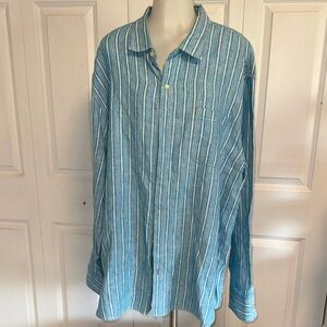 Tommy Bahama Teal and White Striped Button-Down Shirt